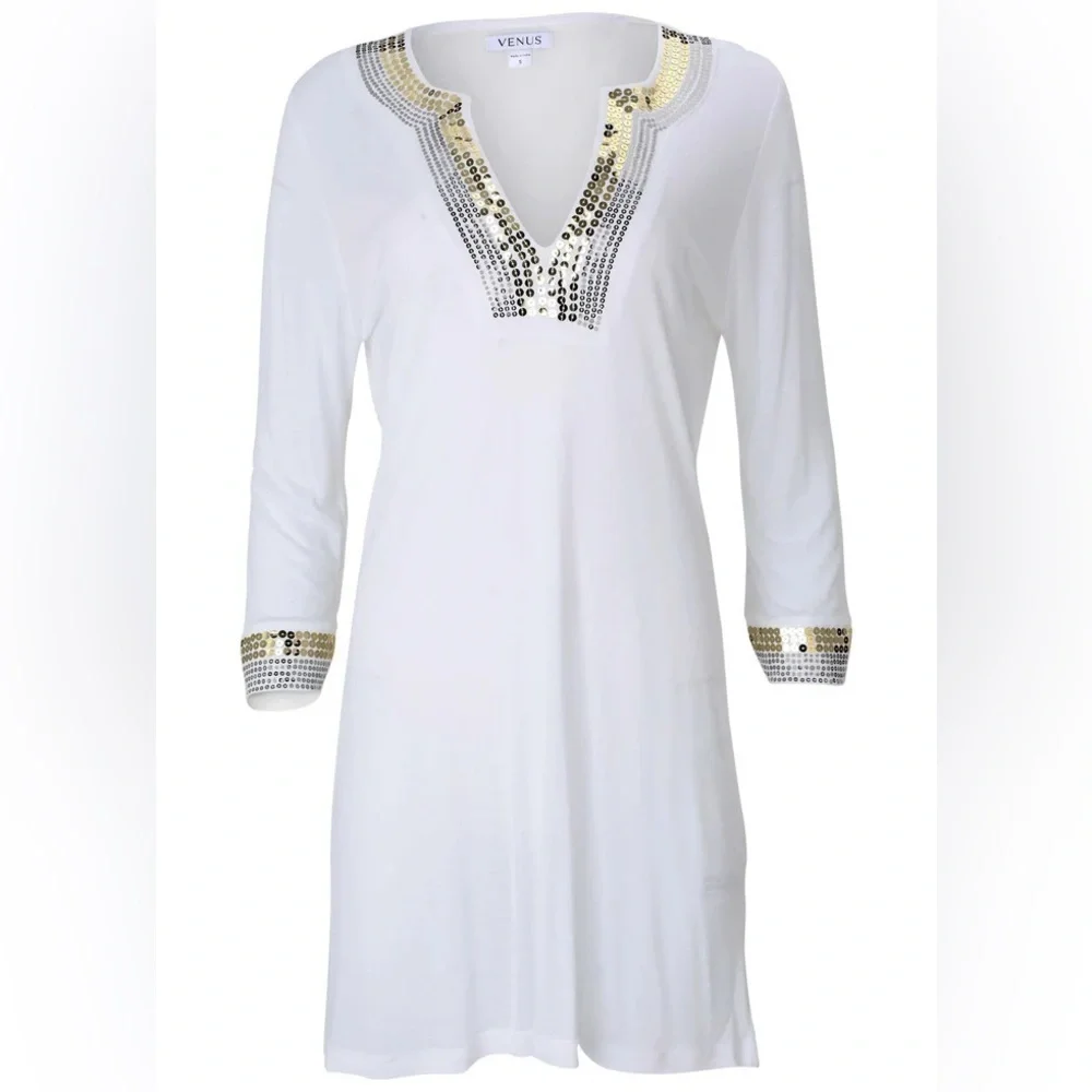 VENUS White Silver Embellished Tunic 3/4 Sleeve Medium NWOT - Picture 14 of 14
